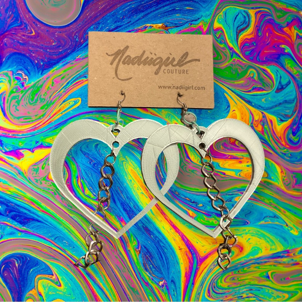 Oversized 3D Printed Heart & Chain Earrings *NEW*